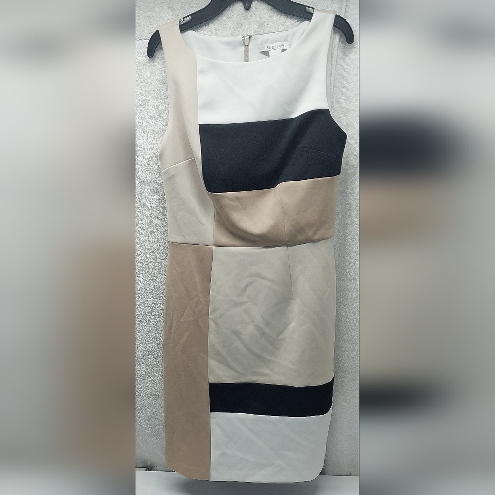 WHITE HOUSE BLACK MARKET Sheath Colorblock Dress Cream Black White Sz 4